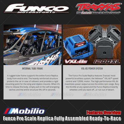 Traxxas 109076-4 Funco Pro Scale Replica Rakitan Lengkap Siap Balap (RTR) dengan Sistem Radio TQi 2.4 GHz, Sistem Tenaga Brushless VXL-8S, dan Bodi Clipless Replika Funco