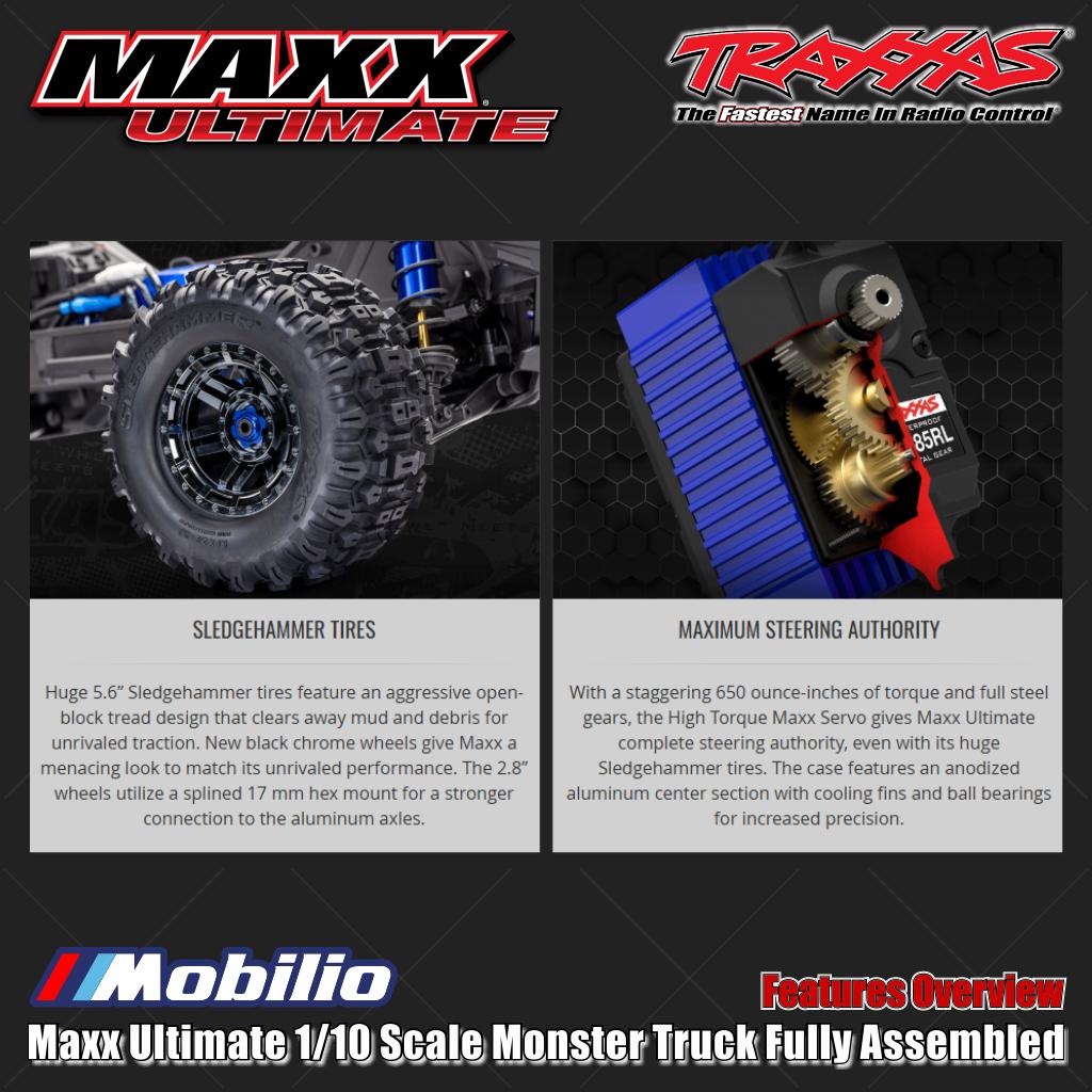 Traxxas 89087-4 Maxx Ultimate Truk Monster Skala 1/10 Rakitan Lengkap RTR Siap Balap RC dengan Sistem Radio TQi 2.4 GHz dan Sistem Tenaga Brushless VXL-4S