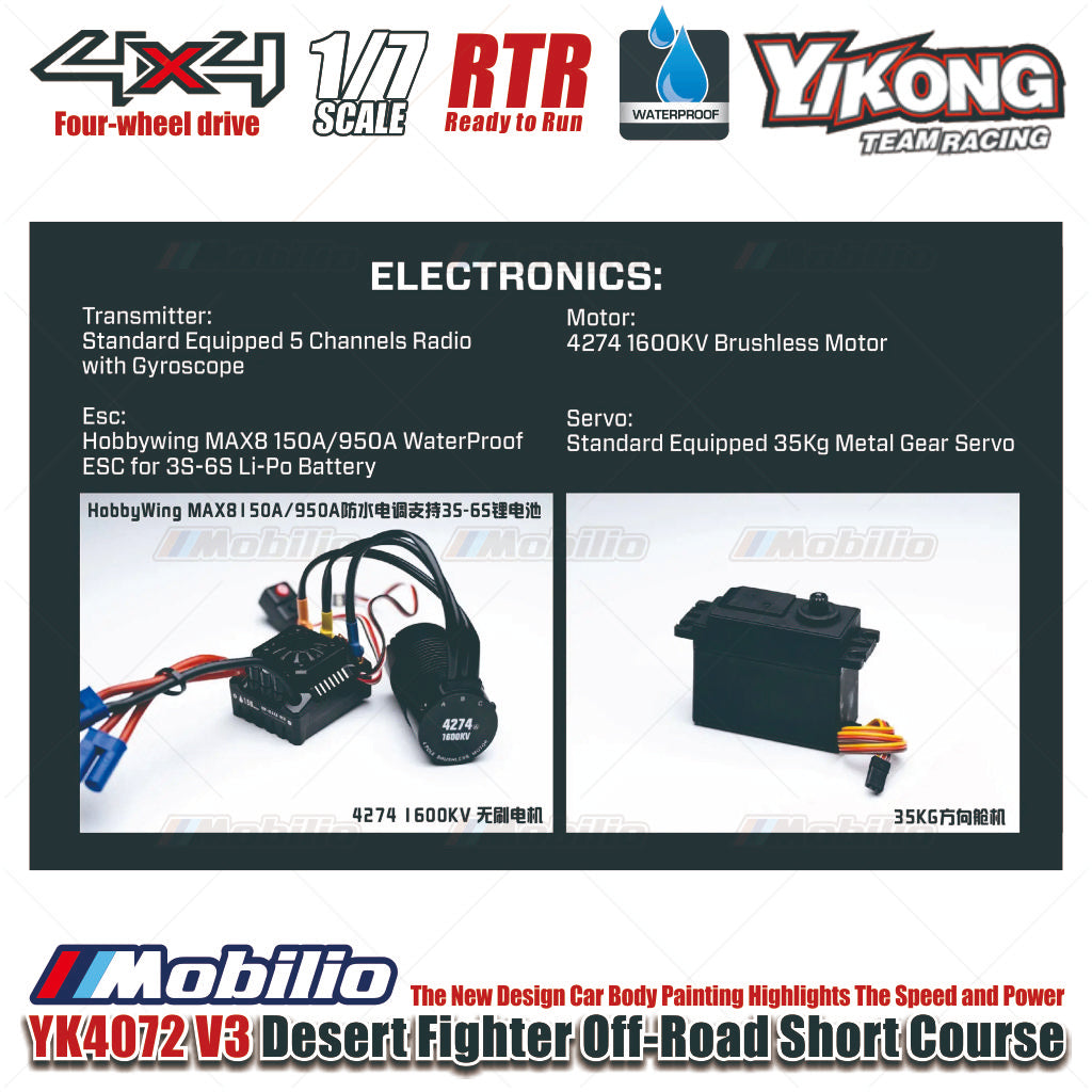 Yikong YK4072 V3 DF7 Desert Fighter 1:7 Scale Radio Control 4WD Off-Road Short Course