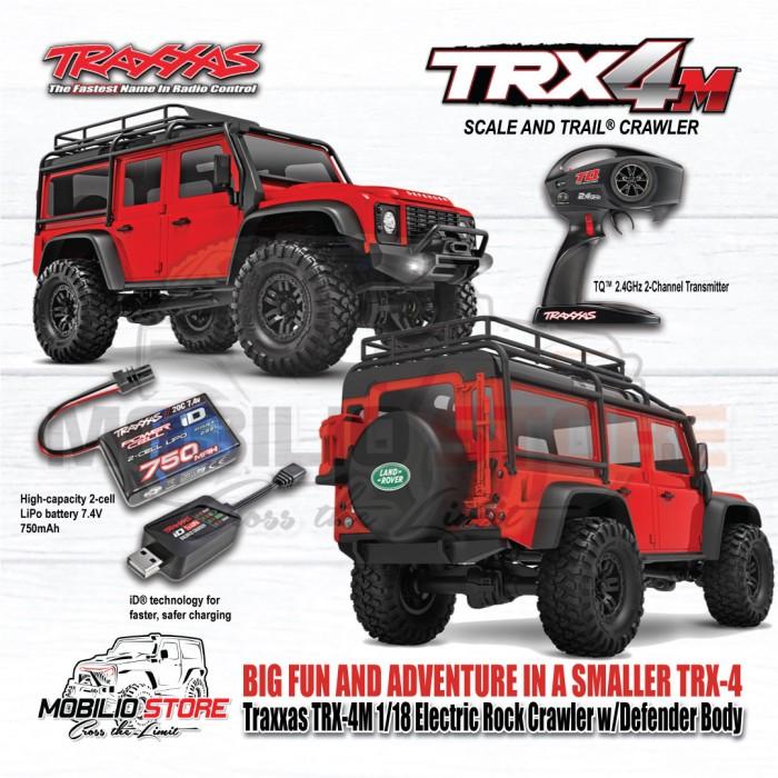 Traxxas 97054-1 TRX-4M 1/18 Mini Crawler Elektrik dengan Bodi Land Rover Defender Tanpa Klip