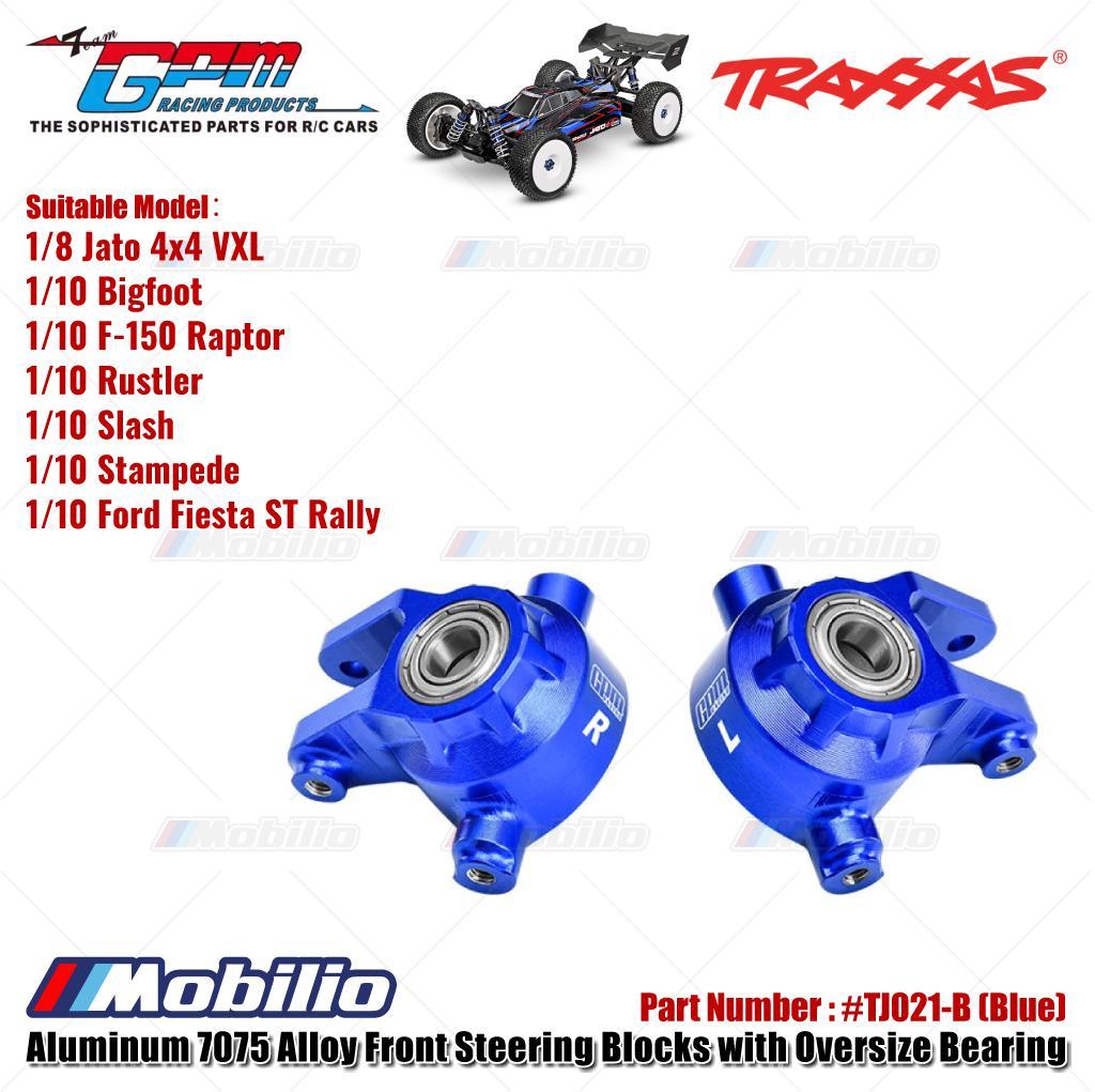 GPM Part #TJ021 Aluminum 7075 Alloy Front Steering Blocks with Oversize Bearing for Traxxas 1:8 Jato 4x4 VXL / 1/10 Bigfoot / Ford F-150 Raptor / Rustler / Slash / Stampede / Ford Fiesta ST Rally Upgrade Parts