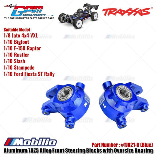 GPM Part #TJ021 Aluminum 7075 Alloy Front Steering Blocks with Oversize Bearing for Traxxas 1:8 Jato 4x4 VXL / 1/10 Bigfoot / Ford F-150 Raptor / Rustler / Slash / Stampede / Ford Fiesta ST Rally Upgrade Parts