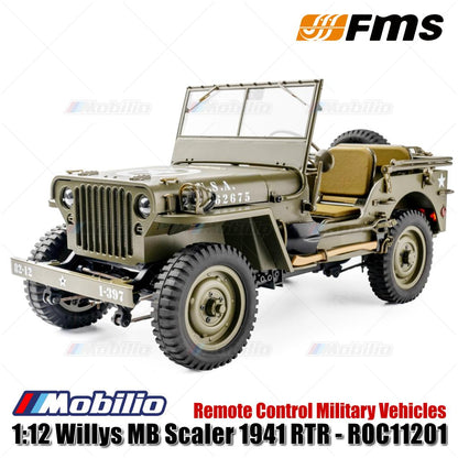 Mobil RC FMS 1/12 1941 MB Scaler Willys 2.4G 4WD RTR Crawler Truk Militer Kendaraan Offroad