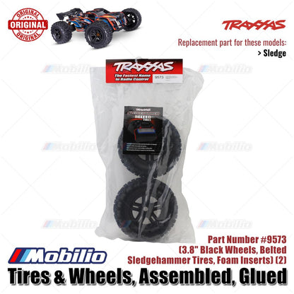 Traxxas Part #9573 Tires & Wheels Assembled Glued Belted Sledgehammer with Foam Inserts (2) RC Sledge 1/8 Scale Off-Road