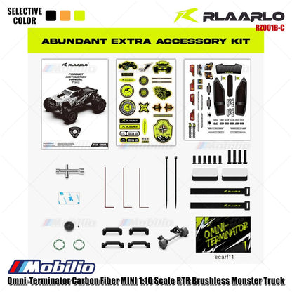 Rlaarlo Omni-Terminator Carbon Fiber MINI Skala 1:10 RTR Brushless Monster Truck Versi V2 RZ001B-C RZ001O-C RZ001Y-C
