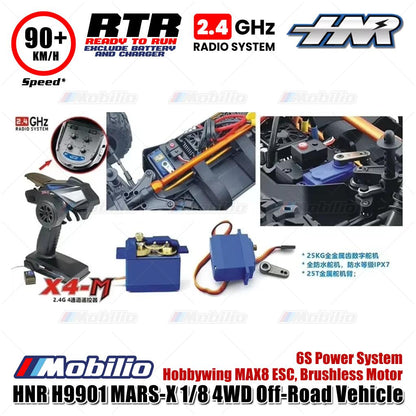 HNR H9901 MARS-X 1/8 4WD Off-Road Vehicle RC 6S Power System Hobbywing MAX8 ESC Brushless Motor RTR Remote Control