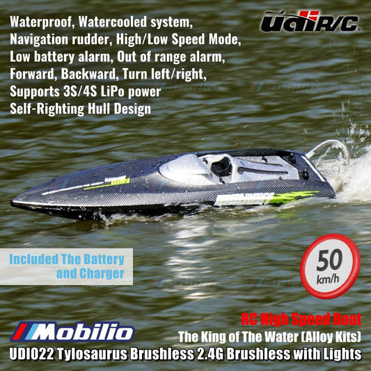 UDIR/C UDI022 Tylosaurus The King of The Water (Alloy Kits) 2.4G Brushless with Lights RC High Speed Boat RTR