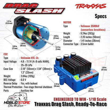 Traxxas 94076-4 Drag Slash Chevrolet - Mustang 1/10 Scale RTR TSM RC Car Race