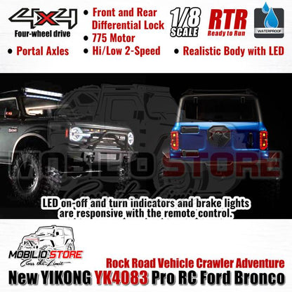 Yikong YK-4083 Ford Bronco 1/8 Scale RTR RC Rock Road Vehicle Crawler