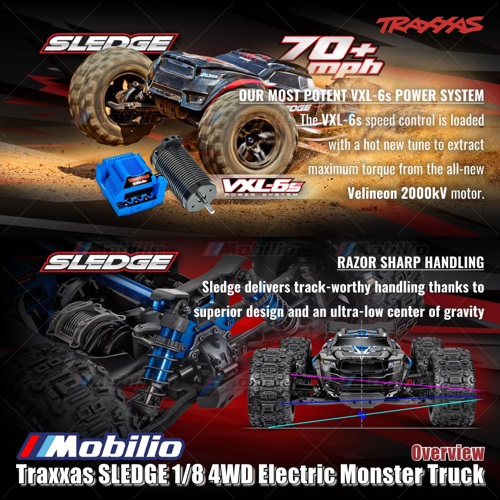 Traxxas 95096-4 SLEDGE 1/8 Truk Rakasa 6s Tanpa Sikat 2.4GHz 4WD RTR TQI TSM Ban Sabuk