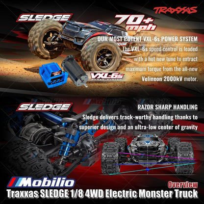 Traxxas 95096-4 SLEDGE 1/8 Truk Rakasa 6s Tanpa Sikat 2.4GHz 4WD RTR TQI TSM Ban Sabuk