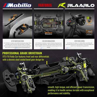 Rlaarlo XTS-F10 Mobil Reli Tanpa Sikat Skala 1/10 RTR Versi KIT Serat Karbon dengan Kontrol Jarak Jauh