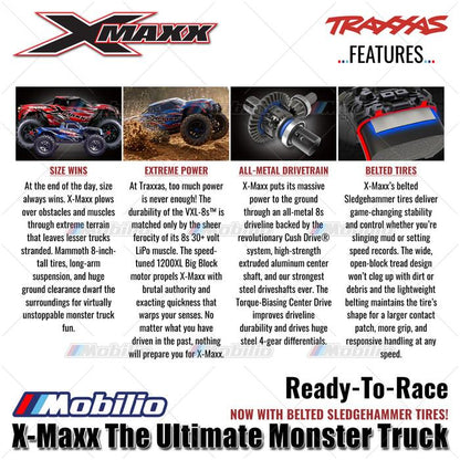TRAXXAS 77096-4 Truk Monster X-maxx Xmaxx Skala 1/6 Baru dengan Ban Belted Sledgehammer, Motor Brushless 8s, Penggerak 4WD, TQI, TSM, Siap Pakai (RTR)