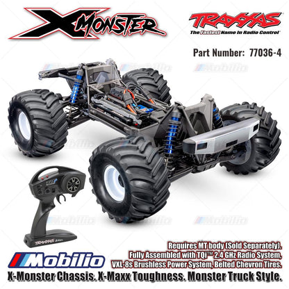 Traxxas 77036-4 X-Monster Chassis X-Maxx Toughness Monster Truck Style Fully Assembled with TQi 2.4 GHz Radio System VXL-8s Brushless Power System Belted Chevron Tires and MT body Dijual Terpisah 7691-BLK