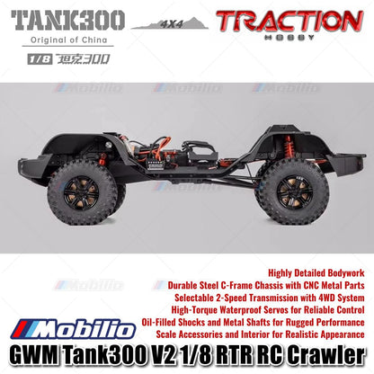 Traction Hobby TANK 300 V2 Skala 1/8 4WD TANK300 V2 Mobil RC Petualangan Crawler RTR Kendali Jarak Jauh