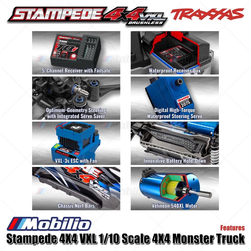Traxxas 90376-4 Stampede VXL 1/10 Skala 4X4 Truk Monster Rakitan Penuh Tahan Air RTR dengan TQi TSM
