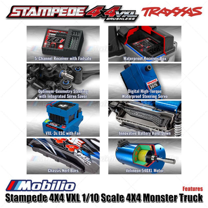 Traxxas 90376-4 Stampede VXL 1/10 Skala 4X4 Truk Monster Rakitan Penuh Tahan Air RTR dengan TQi TSM