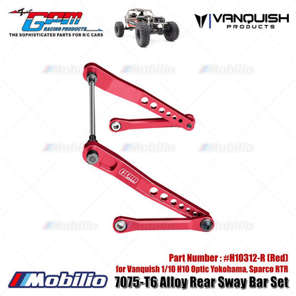 GPM Part #H10312 7075-T6 Alloy Rear Sway Bar Set for Vanquish 1/10 H10 Optic Yokohama Sparco RTR