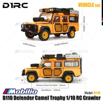 D1RC D110 Defender Camel Trophy Skala 1/10 Jarak Sumbu Roda 334mm Mobil RC Crawler Petualangan