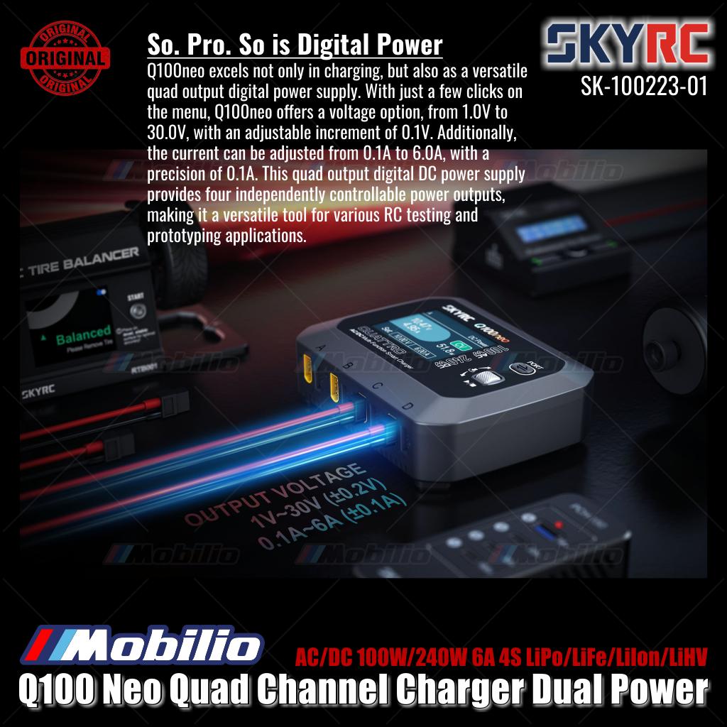 SKYRC #SK-100223-01 Pengisi Daya Empat Saluran Q100 Neo Daya Ganda AC/DC 100W/240W 6A 4S LiPo/LiFe/LiIon/LiHV