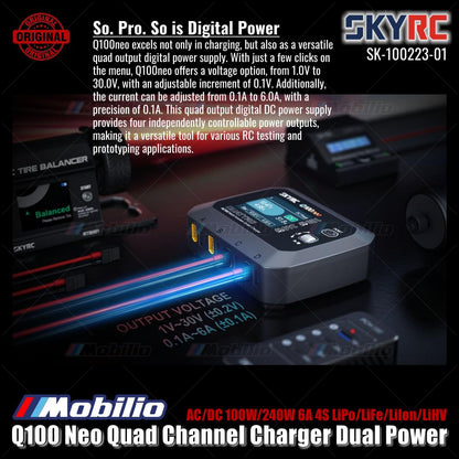 SKYRC #SK-100223-01 Pengisi Daya Empat Saluran Q100 Neo Daya Ganda AC/DC 100W/240W 6A 4S LiPo/LiFe/LiIon/LiHV