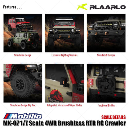 Rlaarlo MK-07 Skala 1/7 4WD Brushless RTR 2.4GHz RC Crawler Desain Bertema Dinosaurus yang Dilukis Tangan, Petualangan, Kendali Jarak Jauh