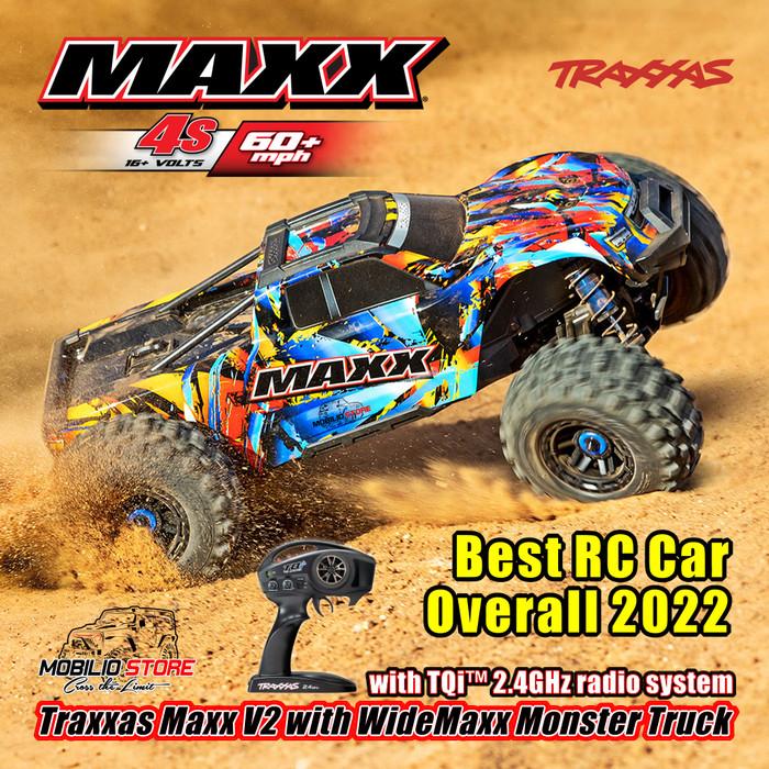 Traxxas 89086-4 Maxx V2 RC Monster Truck 1/10 Siap Balap dengan Motor 540XL Velineon VXL-4s dan Sistem Transmisi Single-Speed