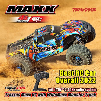 Traxxas 89086-4 Maxx V2 RC Monster Truck 1/10 Siap Balap dengan Motor 540XL Velineon VXL-4s dan Sistem Transmisi Single-Speed