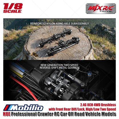 MJX H8E Mobil RC Perangkak Profesional Model Kendaraan Off Road Skala 1/8 2.4G 8CH 4WD Sistem FOC Tanpa Sikat