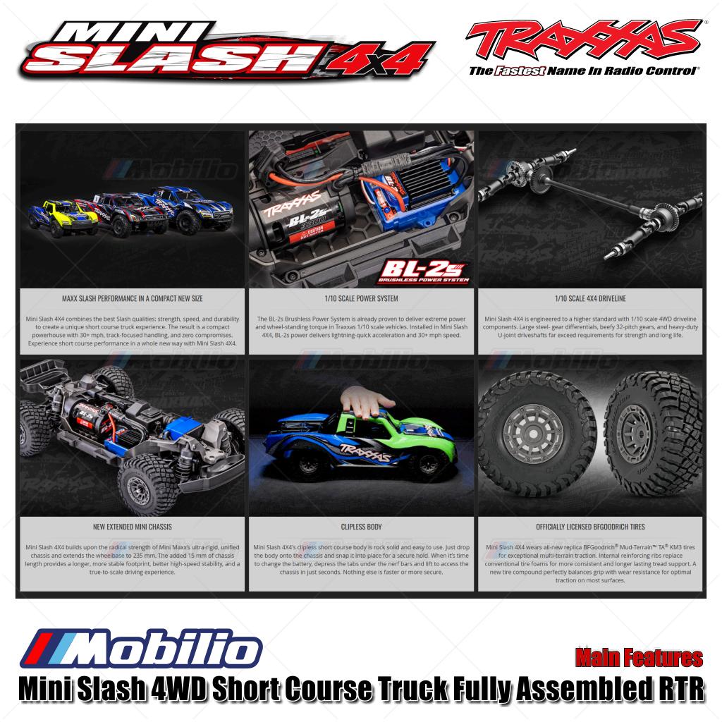 Traxxas 108164-1 Mini Slash 4WD Short Course Truck Rakitan Lengkap RTR Body Tanpa Klip Sistem Tenaga Brushless TQ 2.4GHz BL-2S