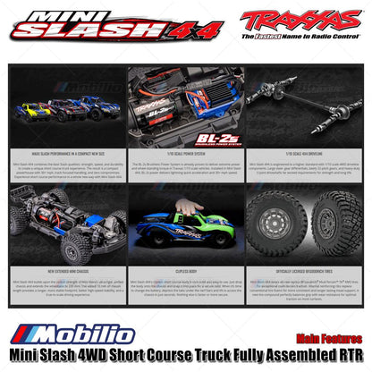 Traxxas 108164-1 Mini Slash 4WD Short Course Truck Rakitan Lengkap RTR Body Tanpa Klip Sistem Tenaga Brushless TQ 2.4GHz BL-2S