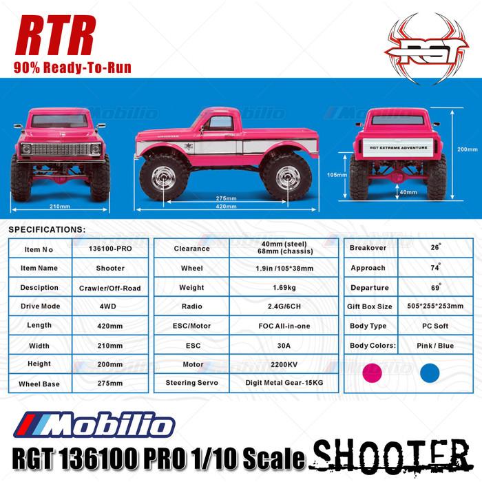 RGT 136100 PRO Shooter Mobil RC Crawler Petualangan Tanpa Sikat LCG FOC Skala 1/10