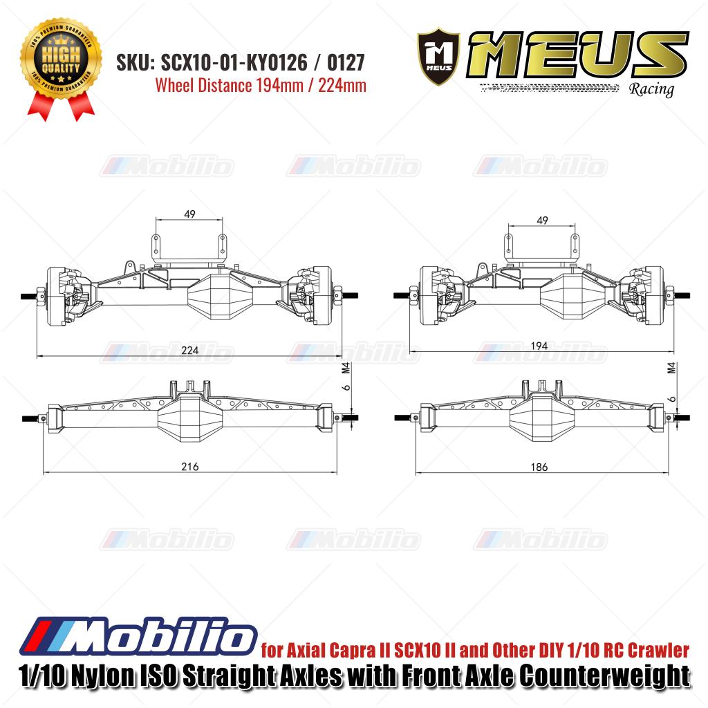 Gandar Lurus ISO Nilon 1/10 MEUS Racing dengan Penyeimbang Gandar Depan untuk Axial Capra II SCX10 II dan Crawler RC 1/10 DIY Lainnya