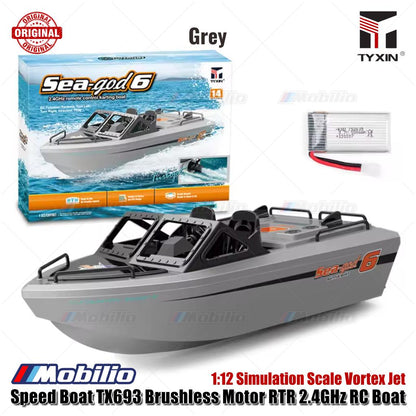 Perahu Cepat TX693 Motor Tanpa Sikat RTR Perahu RC 2.4GHz Skala Simulasi 1:12 Jet Vortex