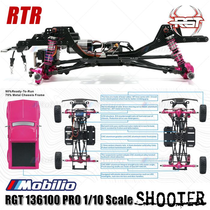 RGT 136100 PRO Shooter Mobil RC Crawler Petualangan Tanpa Sikat LCG FOC Skala 1/10
