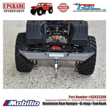 GPM Part #SCX3330R Aluminium Rear Bumper D-rings Tow Hook Axial SCX10 III Jeep Wrangler Gladiator AXI231018 Replacement RC Car Remote Control Toy