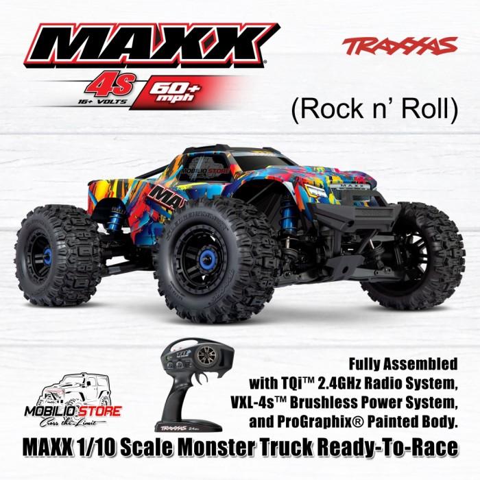 Traxxas 89086-4 Maxx V2 RC Monster Truck 1/10 Siap Balap dengan Motor 540XL Velineon VXL-4s dan Sistem Transmisi Single-Speed