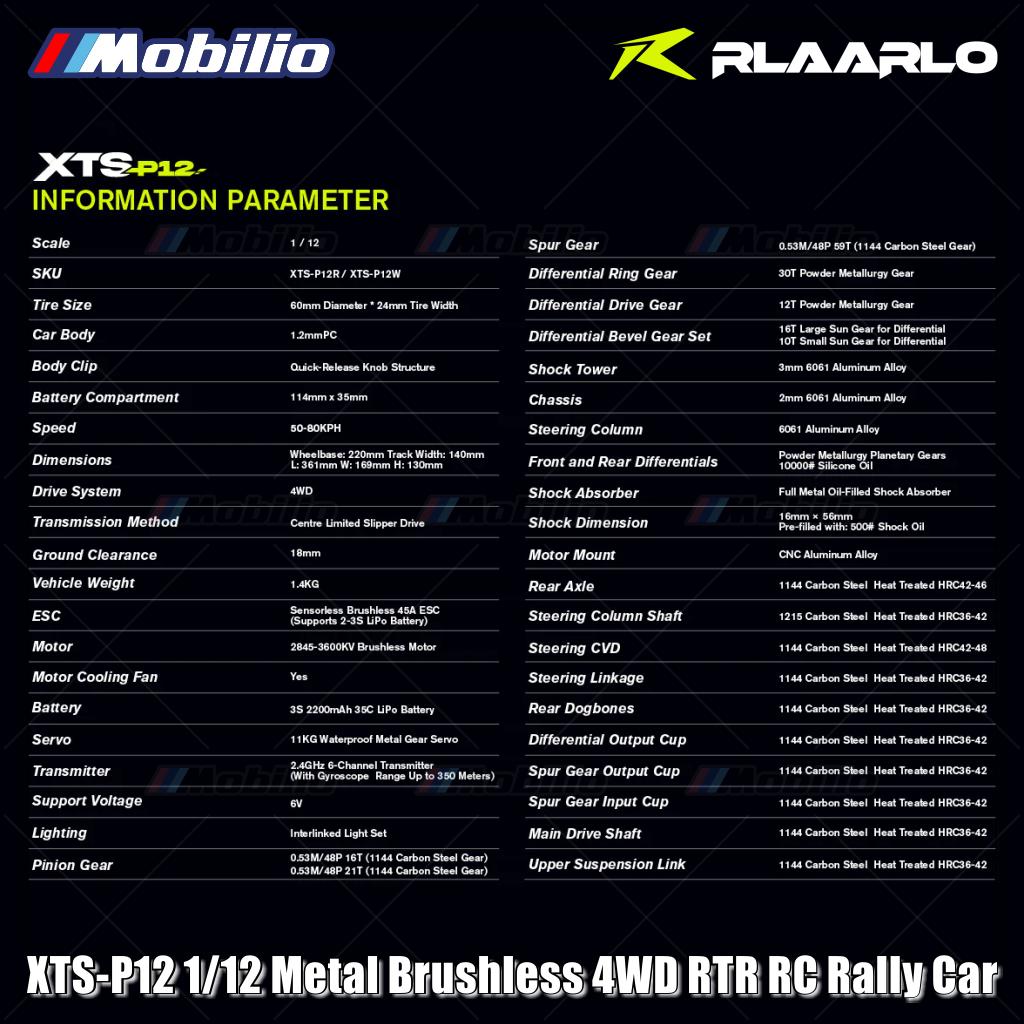 Rlaarlo XTS-P12 1/12 Metal Brushless 4WD RTR 2.4GHz RC Rally Car Remote Control