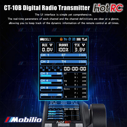 HotRC CT-10B 2.4GHZ 10CH Digital Radio Transmitter with F-10A Receiver 10 Channel for RC Car Boat Tank