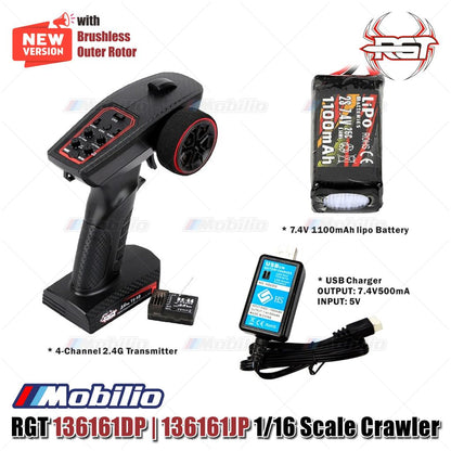 RGT 136161DP | 136161JP RC Crawler Off-Road Adventure 1/16 Scale with Brushless System Outer Rotor Motor