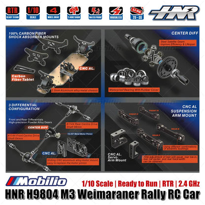 HNR H9804 M3 Weimaraner 1/10 Scale 4WD Brushless 2.4GHz RTR RC Rally Car