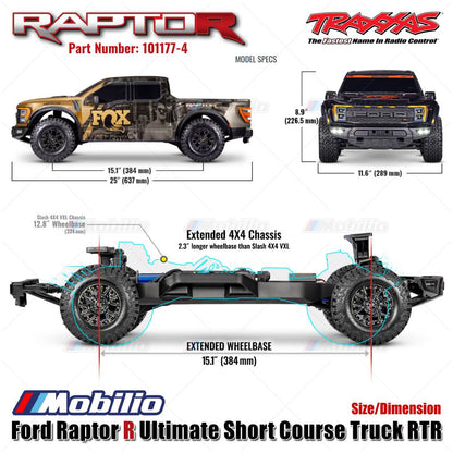 Traxxas 101177-4 FOX-2 Ford Raptor R Ultimate 4X4 Short Course Truck RC Skala 1/10 Rakitan Lengkap Tahan Air RTR Kontrol Jarak Jauh dengan Motor Velineon 540XL &amp; Sistem Radio TQi 2.4 GHz - Gear