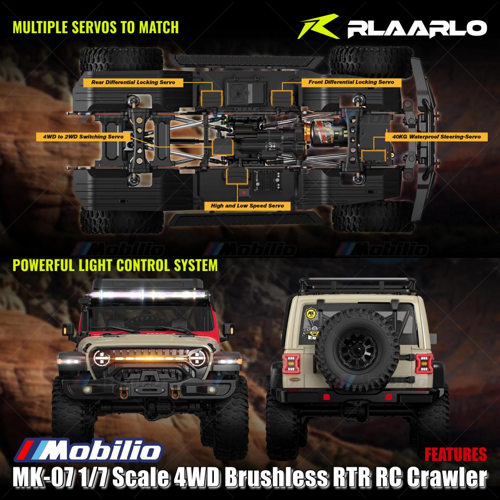 Rlaarlo MK-07 Skala 1/7 4WD Brushless RTR 2.4GHz RC Crawler Desain Bertema Dinosaurus yang Dilukis Tangan, Petualangan, Kendali Jarak Jauh