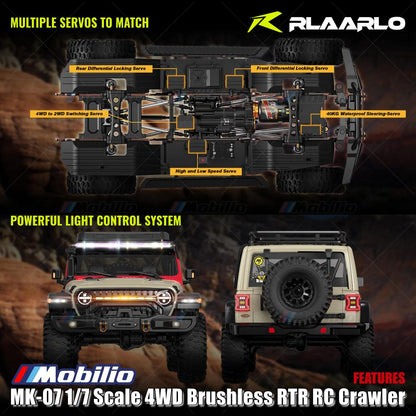 Rlaarlo MK-07 Skala 1/7 4WD Brushless RTR 2.4GHz RC Crawler Desain Bertema Dinosaurus yang Dilukis Tangan, Petualangan, Kendali Jarak Jauh