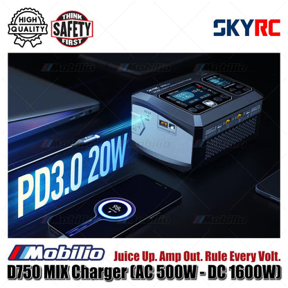 SKYRC #SK-100201 D750 MIX Charger (AC 500W - DC 1600W) Juice Up Amp Out Rule Every Volt MIX to the Max