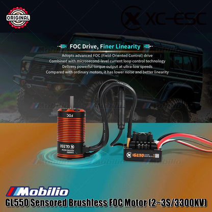 Motor FOC Tanpa Sikat XC-ESC GL550 Sensor (2~3S/3300KV) untuk Mobil Crawler Skala 1/8, 1/10 Petualangan dengan Torsi Kecepatan Rendah yang Kuat dan Tahan Air IP67