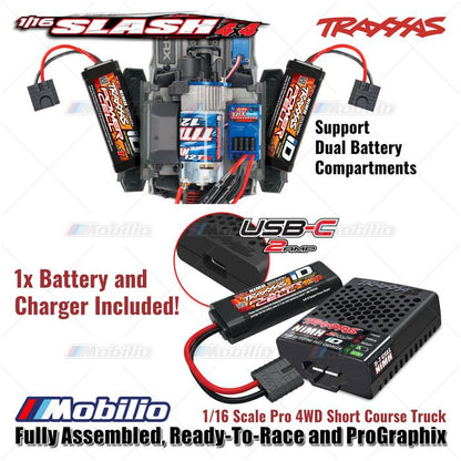 Traxxas 70054-8 Mini Slash 4x4 Skala 1/16 Pro 4WD Short Course Truck Rakitan Lengkap Siap Balap dan Mobil RC ProGraphix Kecepatan Offroad