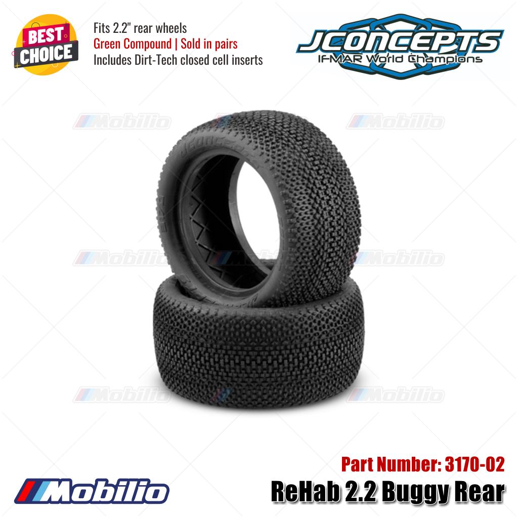 JConcepts #3170-02 ReHab 2.2 Buggy Rear Tire Green Compound Fits 2.2" Front Wheels