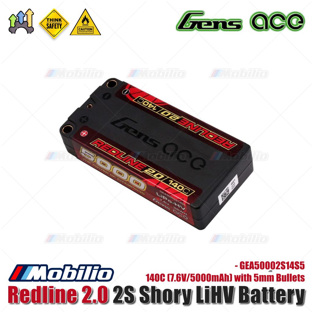 Gens Ace Redline 2.0 2S Shory LiHV Battery 140C (7.6V/5000mAh) with 5mm Bullets - GEA50002S14S5
