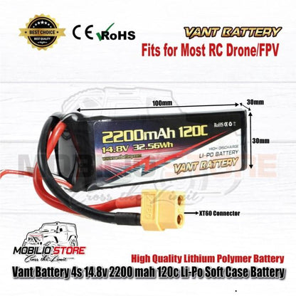 Baterai Vant 4S 14.8V 2200mAh 120C Li-Po Soft Case untuk Drone